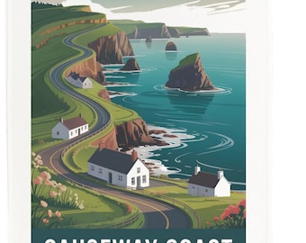 The Causeway Coast  N.I .Tea Towel – 100% Cotton, White, 65 x 47 cm