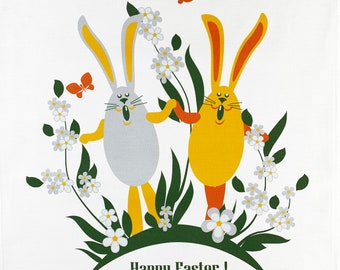 Happy Easter from The Easter Bunnies large cotton tea towel