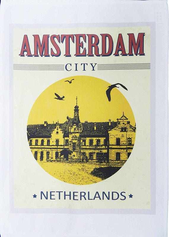 Vintage Style Amsterdam City Poster - Large Cotton Tea Towel