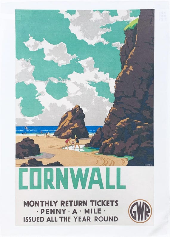 Cornwall Travel large cotton tea towel