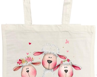 Easter Sheep Cotton Tote Bag, Printed Both Sides, 38 x 43 cm