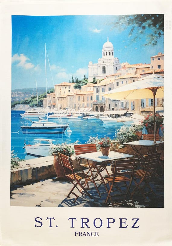 St Tropez - large colourful cotton tea towel