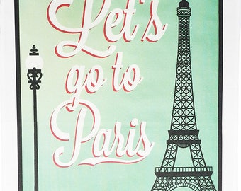 Let's go to Paris - Vintage Style Large Cotton Tea Towel by Half a Donkey
