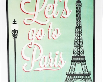 Let's go to Paris - Vintage Style Large Cotton Tea Towel by Half a Donkey