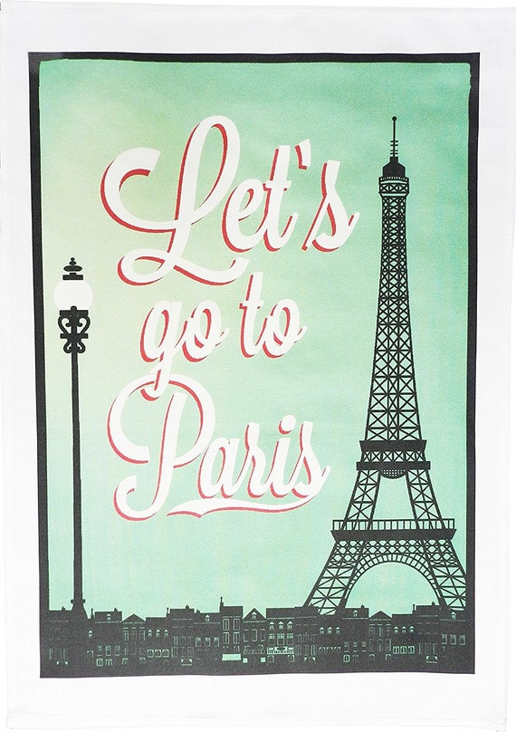 Let's go to Paris - Vintage Style Large Cotton Tea Towel by Half a Donkey