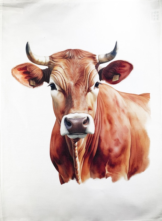 The Big Brown Cow Face large cotton tea towel