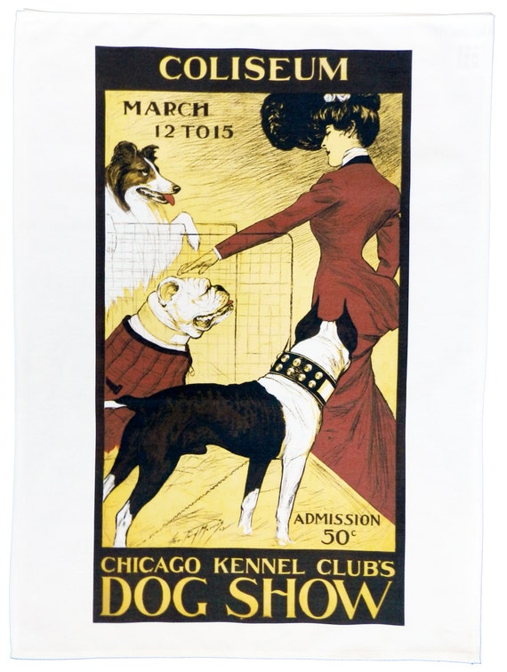The Dog Show - Retro Style Advertising Poster Style Large Cotton Tea Towel
