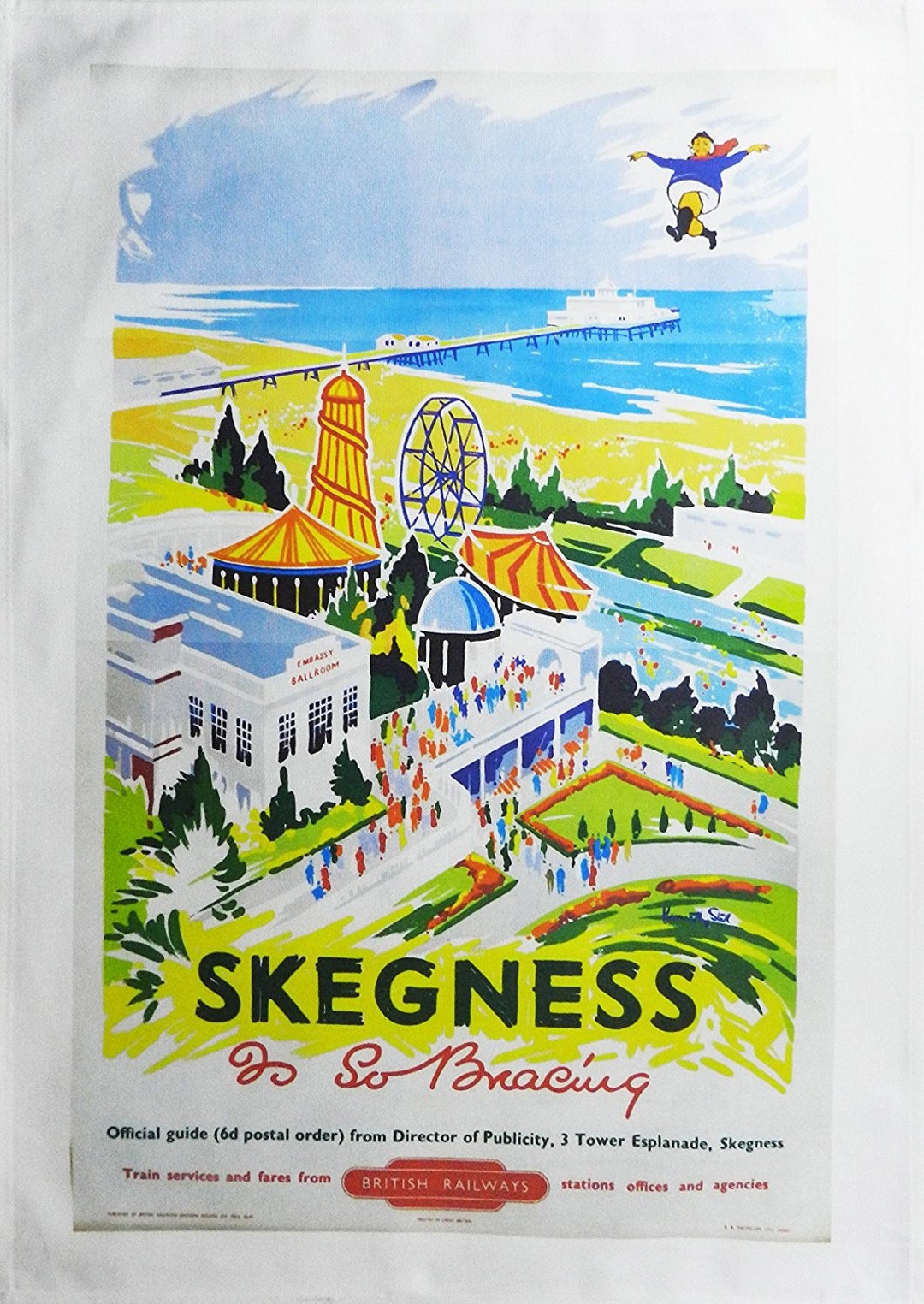 Skegness Retro Style Travel Poster Large Cotton Tea Towel Etsy