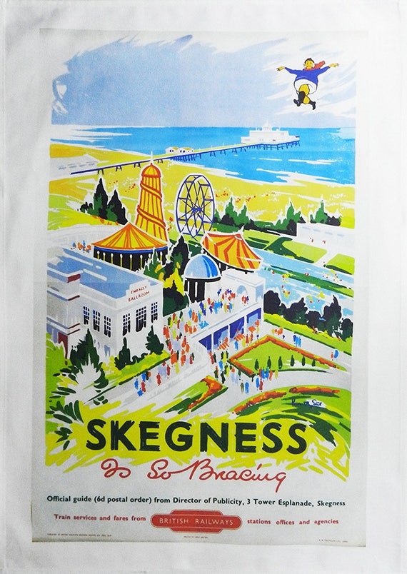 Skegness - Retro Style Travel Poster Large Cotton Tea Towel
