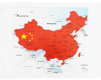 Map of China - Large Cotton Tea Towel