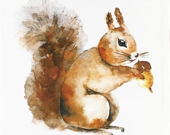 The Watercolour Red Squirrel - Large Cotton Tea Towel