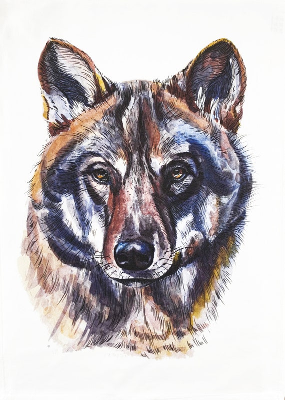 Portrait of a Wolf Large Cotton Tea Towel