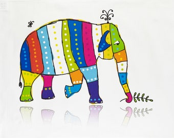 The Colourful Elephant - Large Cotton Tea Towel