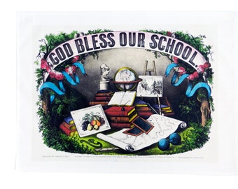 God Bless Our School - Retro Style Large Cotton Tea Towel