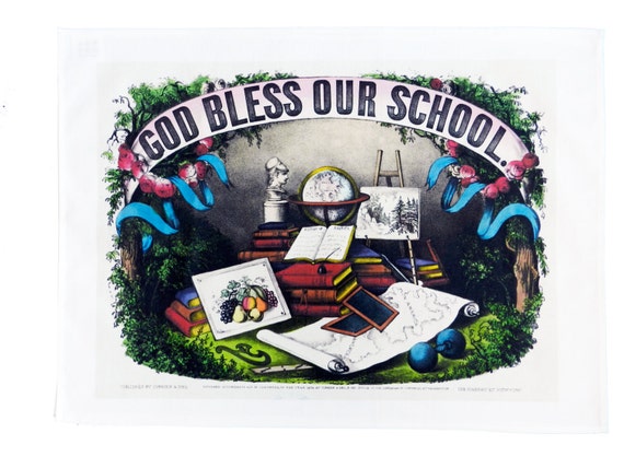God Bless Our School - Retro Style Large Cotton Tea Towel