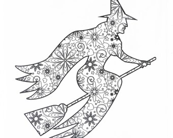 Witch on her Broomstick -  Large Cotton Tea Towel by Half a Donkey