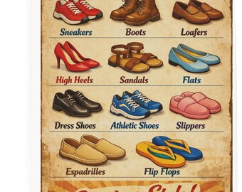 Types of Shoes Cotton Tea Towel – Illustrated Footwear Guide Kitchen Towel