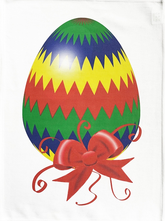 Colourful Happy Easter Egg Design Large Cotton Tea Towel