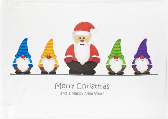 Merry Christmas from Santa and his Gnomes Large Cotton Tea Towel