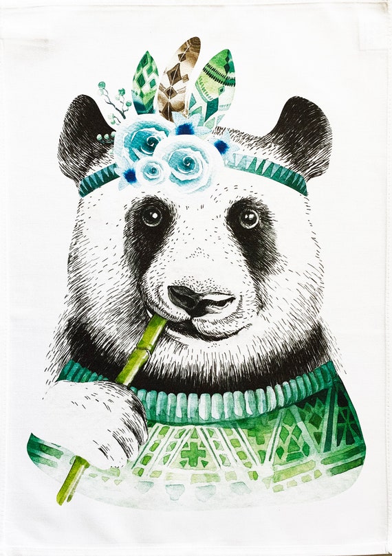 The Glamourous hand drawn Panda - Large Cotton Tea Towel