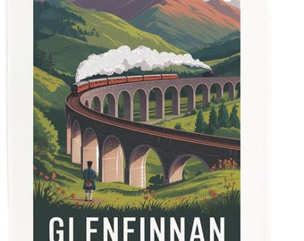 Glenfinnan Scotland Tea Towel – 100% Cotton, White, 65 x 47 cm