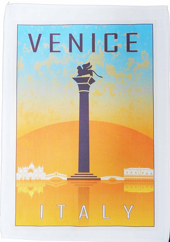 Venice - Vintage Style Travel Poster Large Cotton Tea Towel