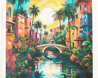 The Venice Canals (LA) large cotton tea towel