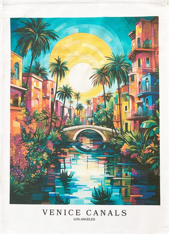 The Venice Canals (LA) large cotton tea towel