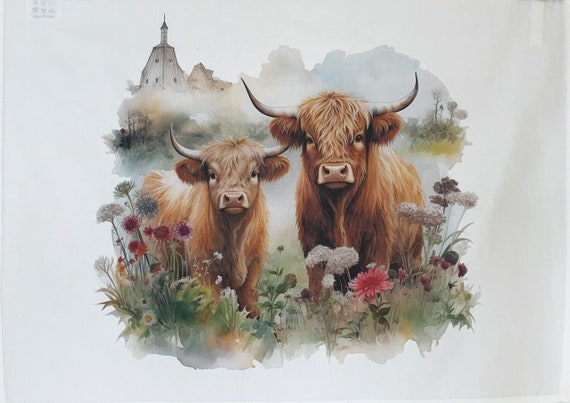Pair of Highland Cows Large Cotton Tea Towel