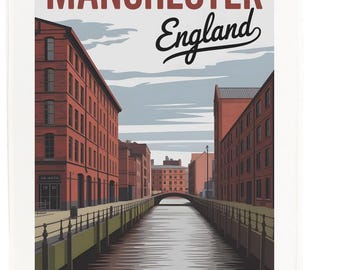 Manchester Waterway, England Tea Towel – 100% Cotton, White, 65 x 47 cm