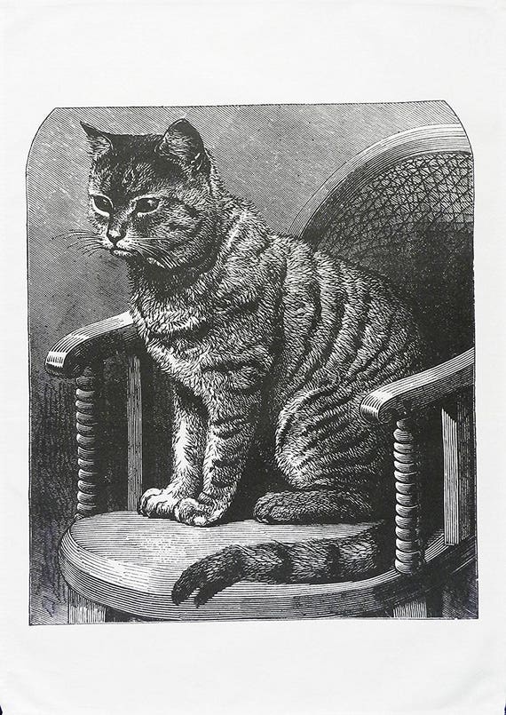 The Retro Style Cat on a Chair- Large Cotton Tea Towel