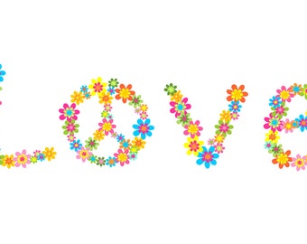 Peace and Love - Large Flowery Cotton Tea Towel