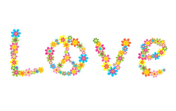 Peace and Love - Large Flowery Cotton Tea Towel