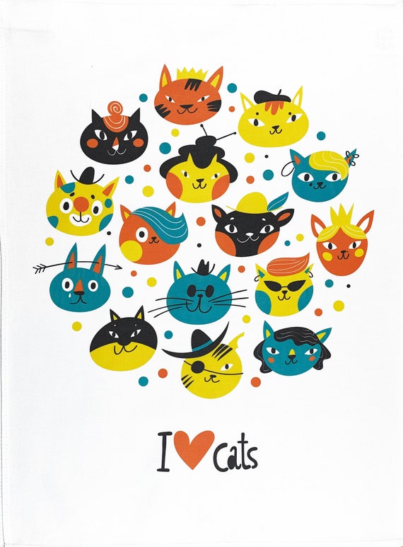I Love Cats - Large Cotton Tea Towel