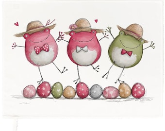 Easter Frogs Cotton Tea Towel, White, 65 x 47 cm, Rectangular