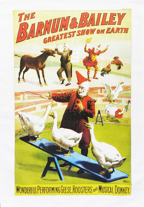 Barnum and Bailey - Retro Style Theatre Poster Style Large Cotton Tea Towel