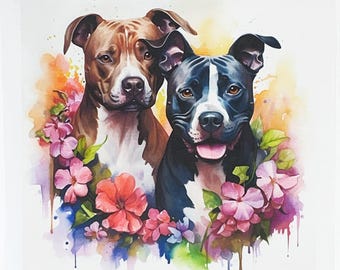 The Two Pit Bulls Large Cotton Tea Towel