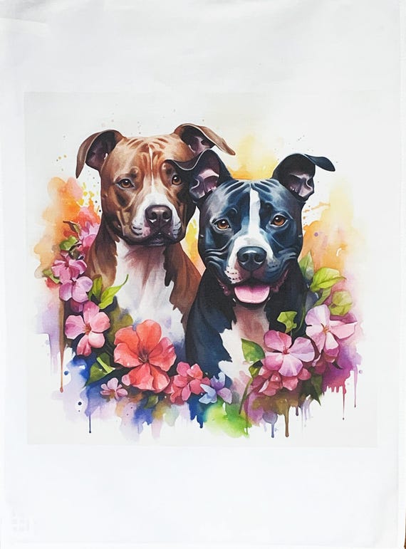 The Two Pit Bulls Large Cotton Tea Towel