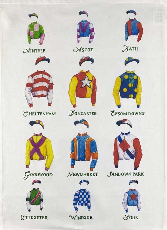 Collection of Horse Riding Silks Large Cotton Tea Towel
