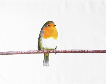 Robin on the Branch Line - Large Cotton Tea Towel