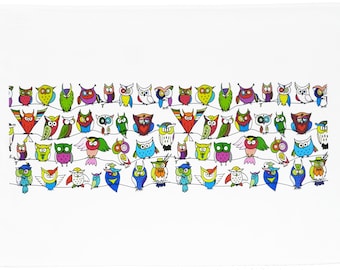 Colourful Owls - Large Cotton Tea Towel
