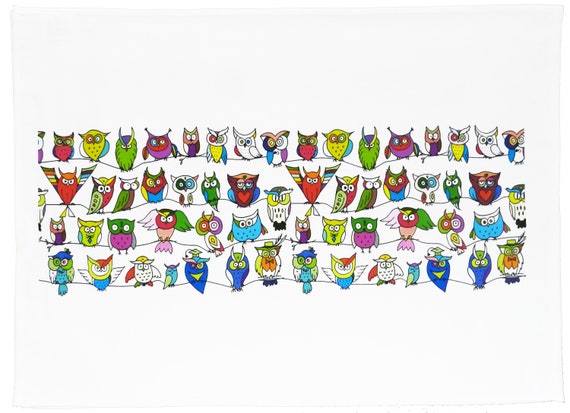 Colourful Owls - Large Cotton Tea Towel