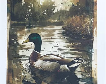 Duck on the water Large Cotton Tea Towel