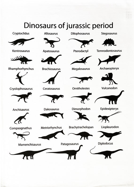 Dinosaurs of the Jurassic Period - large Cotton Tea Towel