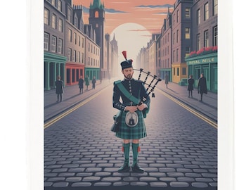The Royal Mile, Scotland Tea Towel – 100% Cotton, White, 65 x 47 cm