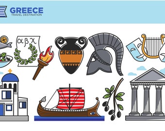 Greece Travel Destination -  Large Cotton Tea Towel
