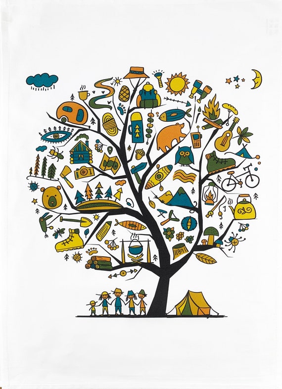 Tree of Camping Large Cotton Tea Towel