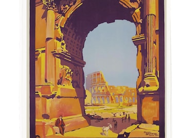Rome Retro Train Travel Large Cotton Tea Towel