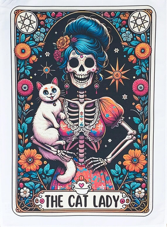 The Cat Lady Tarot Card Large Cotton Tea Towel