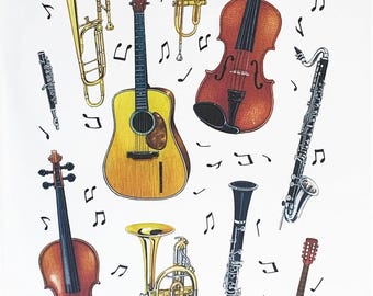 The Instruments Collection - Strings and Brass Large Cotton Tea Towel